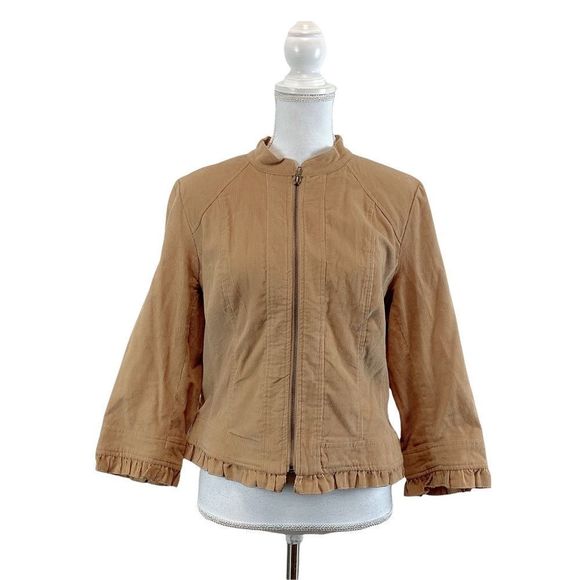 SANDRO Beige Corduroy Ruffle Sleeves Jacket Large Winter Fall Fashion Outfit - Picture 1 of 5